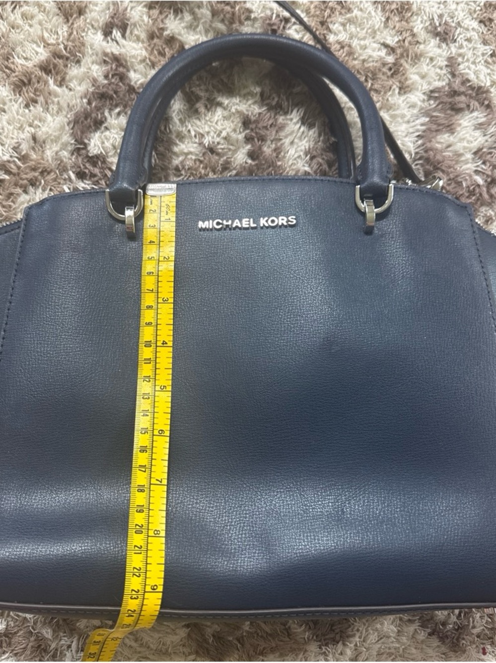 Michael Kors Dark Navy Leather Tote with Silver Hardware